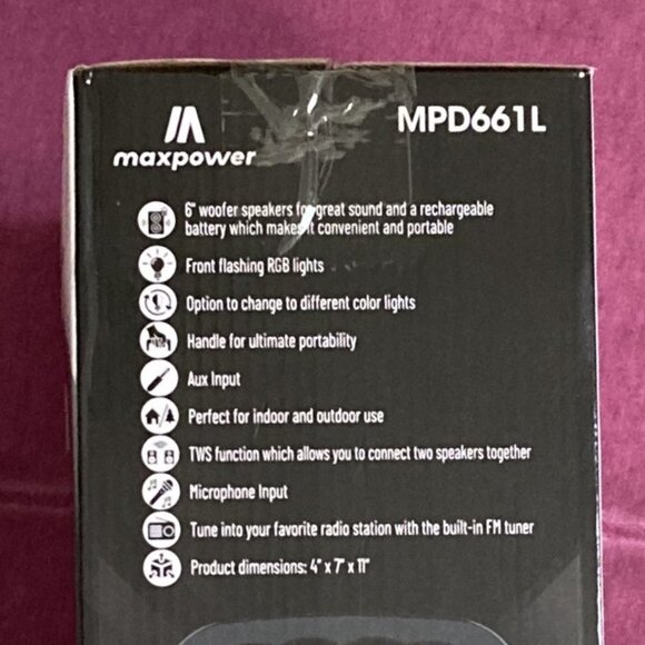 Bluetooth Portable Karaoke Speaker New & Sealed NIB, 5000W, Maxpower Boom M6 - Picture 6 of 6